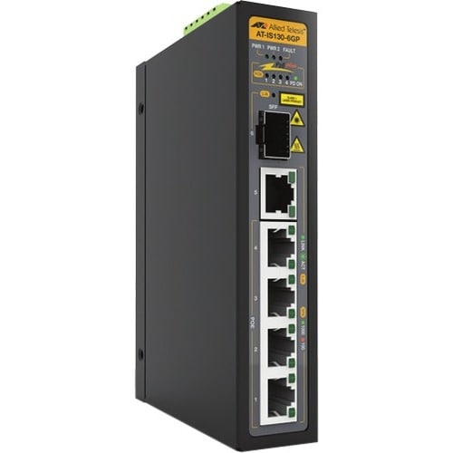 Allied Telesis Industrial Un-Managed Layer 2 Switch, PoE+ Support - 5 Ports - 2 Layer Supported - Modular - 1 SFP Slots - Optical Fiber, Twisted Pair - - AT-IS130-6GP-80
