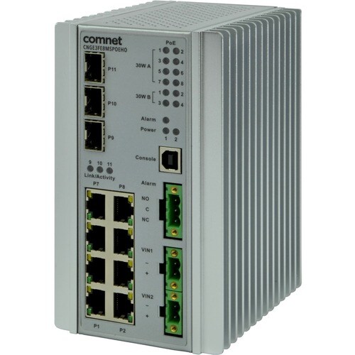 ComNet CNGE3FE8MS Ethernet Switch - 8 Ports - Manageable - Gigabit Ethernet, Fast Ethernet - 100/1000Base-FX, 10/100Base-TX - 2 Layer Supported - Modular - 3 SFP Slots - - CNGE3FE8MSPOE/24