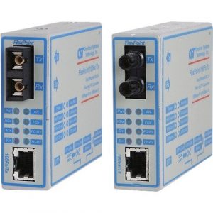 Omnitron Systems FlexPoint 100Fx/Tx Fast Ethernet Copper to Fiber Media Converter - 1 x Network (RJ-45) - 1 x ST Ports - DuplexST Port - Single-mode - 0.1 - 4333-1W