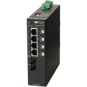 Omnitron Systems RuggedNet Unmanaged Industrial Gigabit High Power 60W PoE, SM ST, RJ-45, Ethernet Fiber Switch - 4 x 10/100/1000BASE-T, 1 x 1000BASE-X, 2xDC Power, 5 Year Warranty - 3201-1-14-2Z