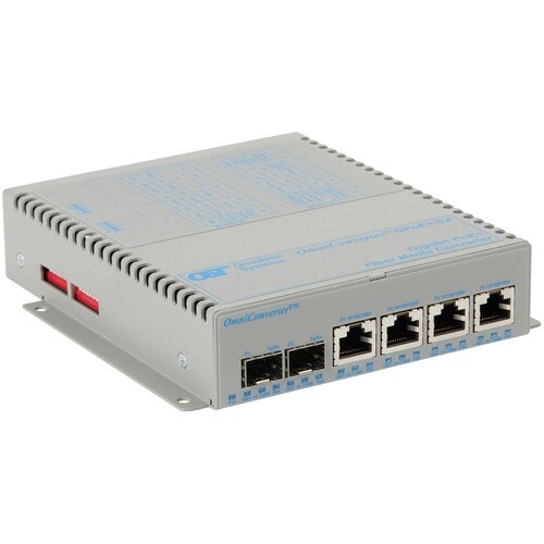 Omnitron Systems OmniConverter Unmanaged Gigabit PoE+, 2xSFP, RJ-45, Ethernet Fiber Switch - 4 x 10/100/1000BASE-T, 2 x 1000BASE-X, DC Power, 5 Year Warranty 9459-0-24-9 - 9459-0-24-9