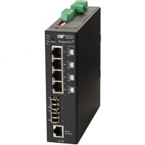 Omnitron Systems RuggedNet Managed Ruggedized Industrial Gigabit, 2xSM LC, RJ-45, Ethernet Fiber Switch - 4 x 10/100/1000BASE-T, 1 x 1000BASE-X, 2xDC Power, 5 Year Warranty 2847-1-24-2Z