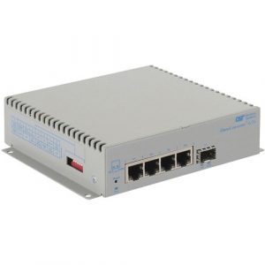 Omnitron Systems OmniConverter Unmanaged Gigabit, SFP, RJ-45, Ethernet Fiber Switch - 4 x 10/100/1000BASE-T, 1 x 1000BASE-X, AC Power, 5 Year Warranty 2879-0-14-1 - 2879-0-14-1