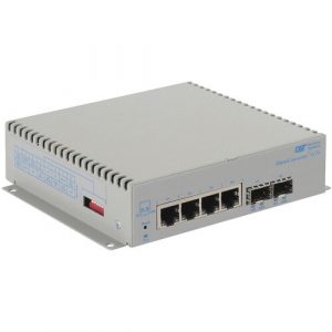 Omnitron Systems OmniConverter Unmanaged Gigabit, 2xSFP, RJ-45, Ethernet Fiber Switch - 4 x 10/100/1000BASE-T, 2 x 1000BASE-X, DC Power, 5 Year Warranty 2879-0-24-9 - 2879-0-24-9