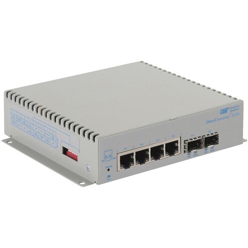 Omnitron Systems OmniConverter Unmanaged Gigabit, 2xSFP, RJ-45, Ethernet Fiber Switch - 4 x 10/100/1000BASE-T, 2 x 1000BASE-X, DC Power, 5 Year Warranty 2879-0-24-9Z - 2879-0-24-9Z