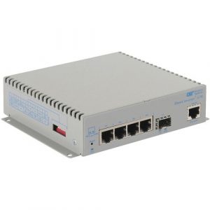Omnitron Systems OmniConverter Managed Gigabit, MM ST, RJ-45, Ethernet Fiber Switch - 4 x 10/100/1000BASE-T, 1 x 1000BASE-X, DC Power, 5 Year Warranty 2839-0-14-9 - 2839-0-14-9