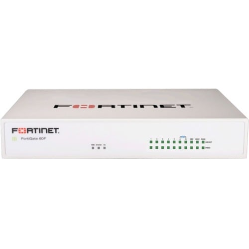 Fortinet FortiGate FG-60F Network Security/Firewall Appliance - 10 Port - 10/100/1000Base-T - Gigabit Ethernet - AES (256-bit), SHA-256 - 200 VPN - 10 x RJ-45 - Desktop, Wall - FG-60F-BDL-950-12