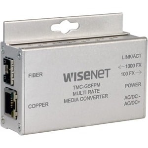 Wisenet TMC-GSFP Transceiver/Media Converter - 1 x Network (RJ-45) - Single-mode, Multi-mode - Gigabit Ethernet - 10/100/1000Base-TX, 1000Base-FX - 120 km - 1 x Expansion Slots - SFP - TMC-GSFPM