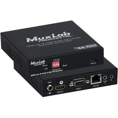 MuxLab HDMI/Dante over IP PoE Transmitter, UHD-4K - 1 Input Device - 328.08 ft Range - 1 x Network (RJ-45) - 1 x HDMI In - 4K UHD - 500759-TX-DANTE