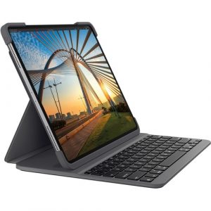 Logitech Slim Folio Pro Keyboard/Cover Case (Folio) for 12.9" iPad Pro (3rd Generation), iPad Pro (4th Generation) Tablet - Oxford Gray - Scuff Resistant, Scratch Resistant, Spill Resistant, - 920-009703