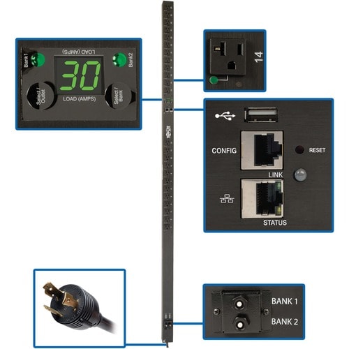 Eaton Tripp Lite Series 2.9kW Single-Phase Monitored Per-Outlet PDU - LX Platform, 24 5-15/20R Outlets (120V), L5-30P Input, 0U, TAA - Monitored - NEMA L5-30P - 24 x - PDUNVR30LX
