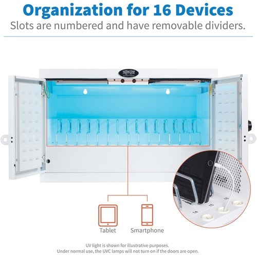Eaton Tripp Lite Series Safe-IT Multi-Device UV Charging Station, Hospital-Grade, 16 USB Ports, iPad and Android Tablets, Antimicrobial, White - 1 x Shelf(ves) - 18.8" Height x 30.3" - CS16USBWHG - Image 21
