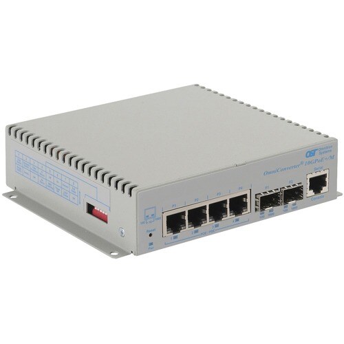 Omnitron Systems OmniConverter 10GPoE+/M PoE+, 2xSFP/SFP+, 4xRJ-45, 1xDC Powered Extended Temp - 6 Ports - Manageable - 2 Layer Supported - Modular - Optical Fiber, Twisted Pair - - 9580-0-24-9Z
