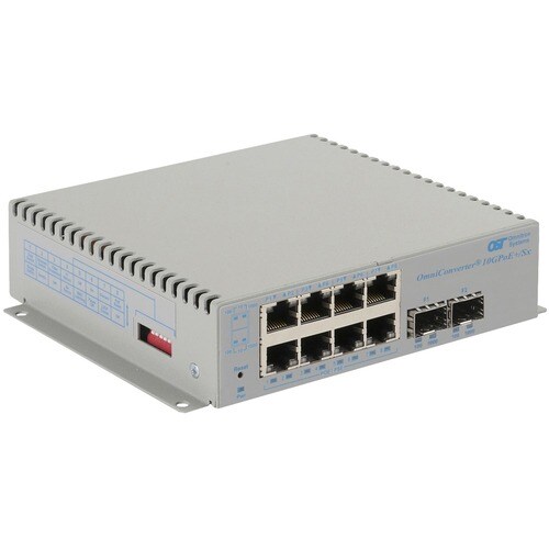 Omnitron Systems OmniConverter 10GPoE+/Sx PoE+, 2xSFP/SFP+, 8xRJ-45, 1xDC Powered Commercial Temp - 10 Ports - 2 Layer Supported - Modular - 30 W PoE Budget - Optical Fiber, - 9581-0-28-9