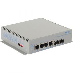 Omnitron Systems OmniConverter 10GPoE+/Sx PoE+, 2xSFP/SFP+, 4xRJ-45, 1xDC Powered Extended Temp - 6 Ports - 2 Layer Supported - Modular - 30 W PoE Budget - Optical Fiber, - 9581-0-24-9Z