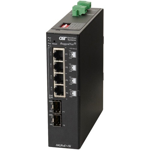 Omnitron Systems RuggedNet 10GPoE+/Si PoE+, 2xSFP/SFP+, 4xRJ-45, 2xDC Powered Industrial Temp - 6 Ports - Manageable - 2 Layer Supported - Modular - Optical Fiber, Twisted Pair - - 9583-0-24-2Z