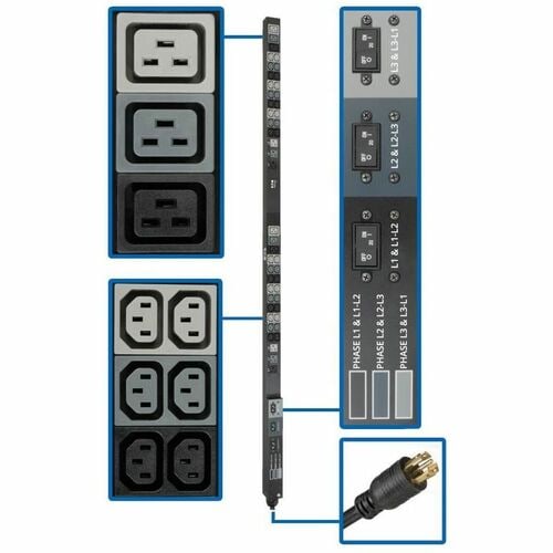 Eaton Tripp Lite Series 8.6kW 208/120V Three-Phase Basic PDU - 48 Outlets (36 C13, 6 C19, 6 5-15/20R), L21-30P Input, 6 ft. Cord, 70 in. 0U Rack - - PDU3V6L2130