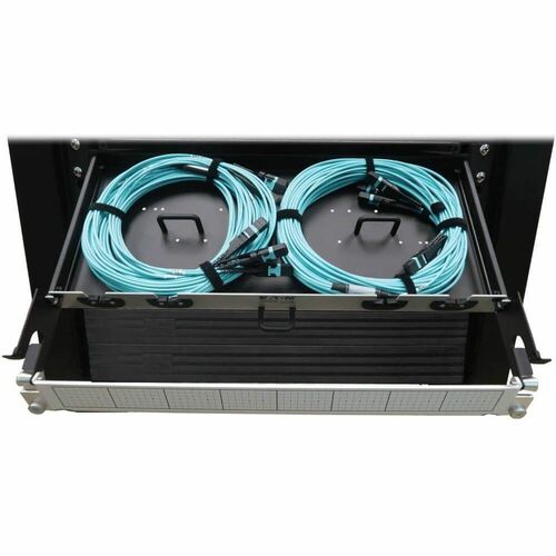 Eaton Tripp Lite Series Preloaded Fiber Panel, 1U - 2x (3x8F MTP/MPO-PC F/F) 24F Trunk Cables, OM4 Multimode, 20 m (65.6 ft.) - 1U High - Aqua, Black - N48M-2M3X8M-20 - Image 3
