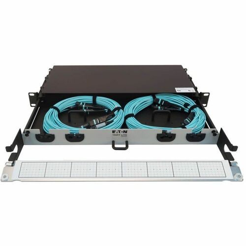 Eaton Tripp Lite Series Preloaded Fiber Panel, 1U - 2x (3x8F MTP/MPO-PC F/F) 24F Trunk Cables, OM4 Multimode, 20 m (65.6 ft.) - 1U High - Aqua, Black - N48M-2M3X8M-20 - Image 4