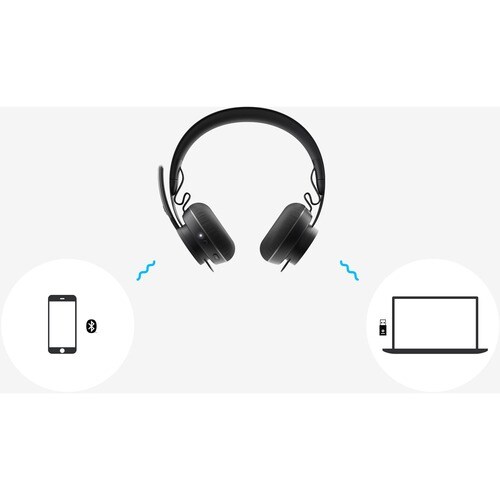 Logitech Zone 900 On-Ear Wireless Bluetooth Headset with advanced noise-canceling microphone, connect up to 6 wireless devices with one receiver, quick access to ANC and Bluetooth - Stereo - 981-001100 - Image 3