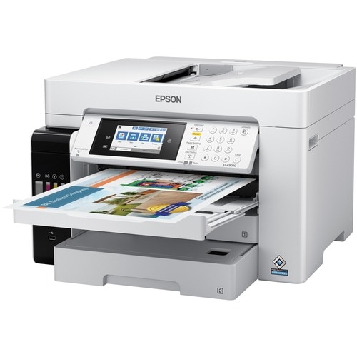 Epson WorkForce ST-C8090 Inkjet Multifunction Printer-Color-Copier/Fax/Scanner-4800x1200 dpi Print-Automatic Duplex Print-66000 Pages-550 sheets Input-Color Flatbed Scanner-1200 dpi Optical Scan-Color Fax-Wireless LAN-Epson Connect-Mopria - Copier/Fax/Printer/Scanner - 4800 x 1200 dpi - C11CH71203