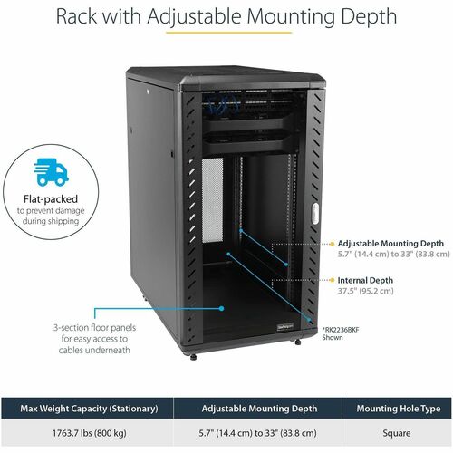 32U SERVER RACK CABINET 4 POST NETWORK EQUIPMENT RACK W/ CASTERS - RK3236BKF - Image 2