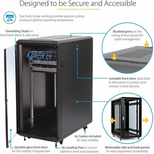 32U SERVER RACK CABINET 4 POST NETWORK EQUIPMENT RACK W/ CASTERS - RK3236BKF - Image 3