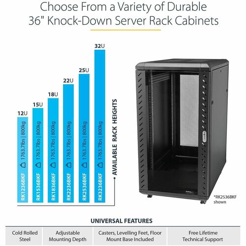 32U SERVER RACK CABINET 4 POST NETWORK EQUIPMENT RACK W/ CASTERS - RK3236BKF - Image 4