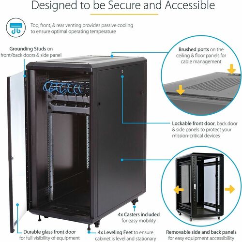 32U SERVER RACK CABINET 4 POST NETWORK EQUIPMENT RACK W/ CASTERS - RK3236BKF - Image 8