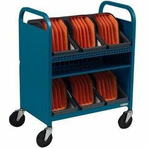 Bretford CUBE Transport Cart with Caddies - TVCT30CAD - 4 Casters - 5" Caster Size - Steel - Pacific Blue, Blue - For 30 Devices TVCT30CAD-PA - Image 3
