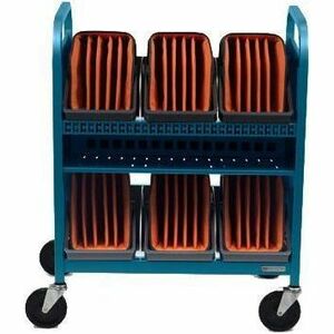 Bretford CUBE Transport Cart with Caddies - TVCT30CAD - 4 Casters - 5" Caster Size - Steel - Pacific Blue, Blue - For 30 Devices TVCT30CAD-PA