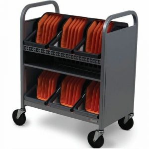 Bretford CUBE Transport Cart with Caddies - TVCT30CAD - 4 Casters - 5" Caster Size - Platinum - For 30 Devices TVCT30CAD-PM