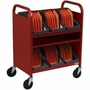 Bretford CUBE Transport Cart with Caddies - TVCT30CAD - 4 Casters - 5" Caster Size - Red - For 30 Devices TVCT30CAD-RED - Image 3