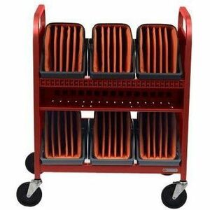 Bretford CUBE Transport Cart with Caddies - TVCT30CAD - 4 Casters - 5" Caster Size - Red - For 30 Devices TVCT30CAD-RED
