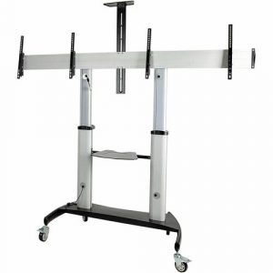 StarTech.com Dual TV Cart, 60in VESA TVs up to 50kg/110lb each, Height Adjustable Mobile Display Mount/Cart, Rolling TV Cart on Wheels - Heavy duty dual screen rolling TV - STNDMTVDUO