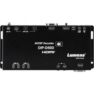Lumens 1G 4K AVoIP Decoder - Functions: Video Decoding - 4096 x 2160 - 4K - VGA - Network (RJ-45) - USB - Audio Line In - Audio - OIP-D50D