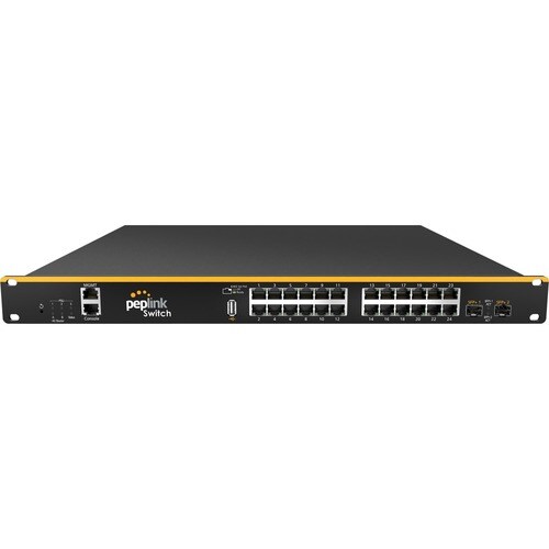Peplink SD Ethernet Switch - 24 Ports - Manageable - Gigabit Ethernet, 10 Gigabit Ethernet - 10/100/1000Base-T, 10GBase-X - 3 Layer Supported - Modular - 50 W Power - PSW-24-850W