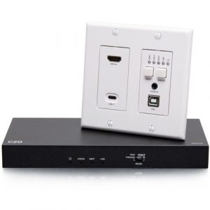 C2G HDBaseT HDMI Extender + USB C, Aux, and USB B to USB over Cat - Wall Plate Transmitter to Receiver Box - 4K 60Hz - Black - C2G31011