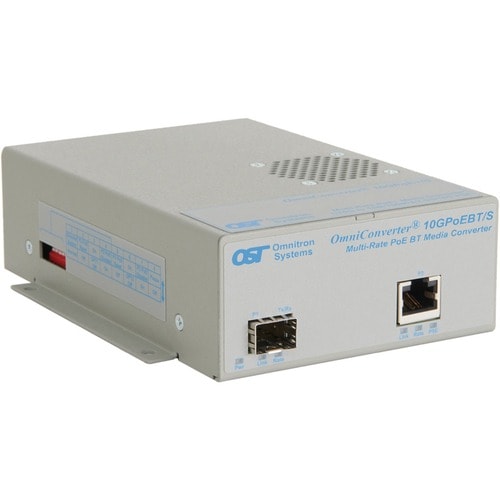 Omnitron Systems OmniConverter 10GPoEBT/S 9194-0-11-9 Transceiver/Media Converter - Network (RJ-45) - 1 x 60W PoE (RJ-45) Ports - 10 Gigabit Ethernet - 10/100/1000Base-T, 2.5GBase-T, 5GBase-T, 10GBase-T, 10GBase-X, 1000Base-X - 9194B-0-11-9