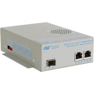 Omnitron Systems OmniConverter 10GPoE+/S 9191-0-12-2 Transceiver/Media Converter - Network (RJ-45) - 2x PoE+ (RJ-45) Ports - 10 Gigabit Ethernet - 10/100/1000Base-T, 2.5GBase-T, 5GBase-T, 10GBase-T, 10GBase-X, 1000Base-X - 1.0 - 9191-0-12-2