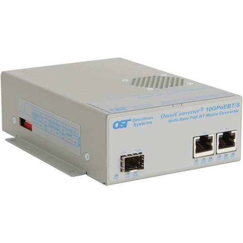 Omnitron Systems OmniConverter 10GPoEBT/S 9194-0-12-9 Transceiver/Media Converter - Network (RJ-45) - 2 x 60W PoE (RJ-45) Ports - 10 Gigabit Ethernet - 10/100/1000Base-T, 2.5GBase-T, 5GBase-T, 10GBase-T, 10GBase-X, 1000Base-X - 9194B-0-12-9