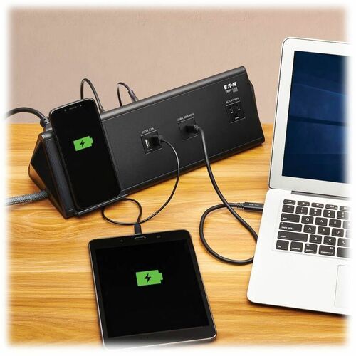 Eaton Tripp Lite Series Safe-IT 6-Port USB Charging Station - 2x USB-C 60W, 4x USB-A, 2x 5-15R, Wireless Charging, 1000 Joules, 10 ft. Cord, Antimicrobial Protection - 2 - TLM210CAM - Image 2