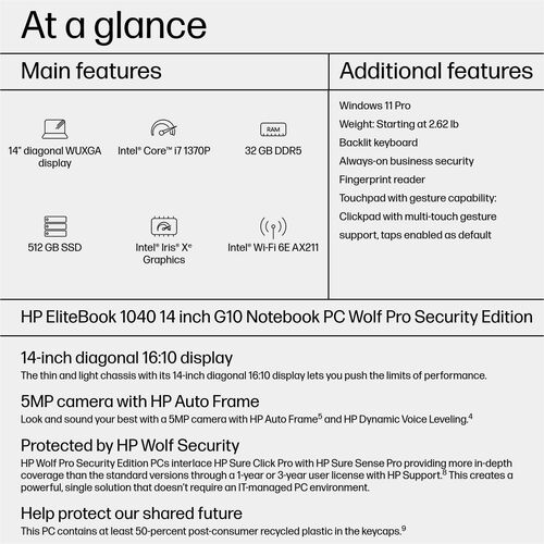 HP EliteBook 1040 G10 14" Notebook - WUXGA - Intel Core i7 13th Gen i7-1370P - Intel Evo Platform - 32 GB - 512 GB SSD - Intel - 7Z1K8UT#ABA - Image 14