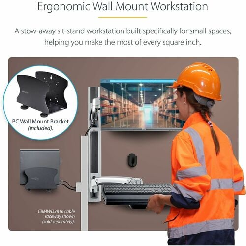 StarTech.com Wall Mount Workstation, VESA Mount 22lb/10kg, Fully Articulating Monitor Mount & Keyboard Tray, Standing Desk w/PC Bracket - Wall mount workstation w/ articulating arms - VESA mount - 2PASTSC-WALL-MOUNT - Image 2