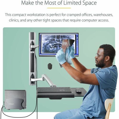 StarTech.com Wall Mount Workstation, VESA Mount 22lb/10kg, Fully Articulating Monitor Mount & Keyboard Tray, Standing Desk w/PC Bracket - Wall mount workstation w/ articulating arms - VESA mount - 2PASTSC-WALL-MOUNT - Image 3