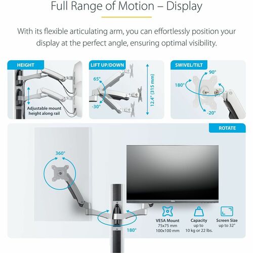 StarTech.com Wall Mount Workstation, VESA Mount 22lb/10kg, Fully Articulating Monitor Mount & Keyboard Tray, Standing Desk w/PC Bracket - Wall mount workstation w/ articulating arms - VESA mount - 2PASTSC-WALL-MOUNT - Image 5