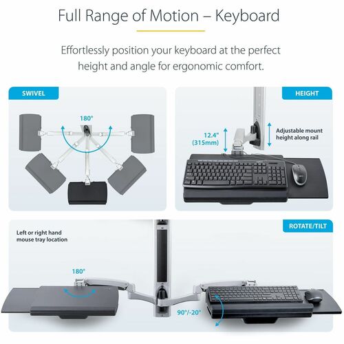 StarTech.com Wall Mount Workstation, VESA Mount 22lb/10kg, Fully Articulating Monitor Mount & Keyboard Tray, Standing Desk w/PC Bracket - Wall mount workstation w/ articulating arms - VESA mount - 2PASTSC-WALL-MOUNT - Image 6