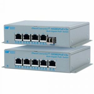 Omnitron Systems 10G Unmanaged Multi-Gigabit / Multi-Rate PoE + Switch - 2x 10/100/1000BASE-T PoE/PSE, 2x 10/100/1000/2.5G/5G/10GBASE-T PoE/PSE, 1x 10/100/1000/2.5G/5G/10GBASE-T, DC Terminal Powered, 5 Year Warranty 9651-1-14-9