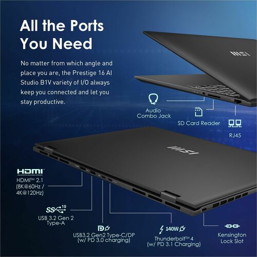 MSI Prestige AI Studio 16 in Ultrabook Laptop Intel EVO Core Ultra 7-155H RTX4060 32GB 1TB SSD W11P - Intel Chip - 2560 x 1600 - Windows 11 - PRE16STU14091 - Image 25