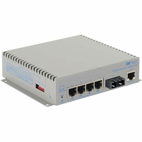Omnitron Systems OmniConverter GHPoEBT/M Transceiver/Media Converter - Network (RJ-45) - 4 x 60W PoE (RJ-45) Ports - 1 x SC Ports - Multi-mode - 0.1 mil Fiber - - 3102B-6-14-1